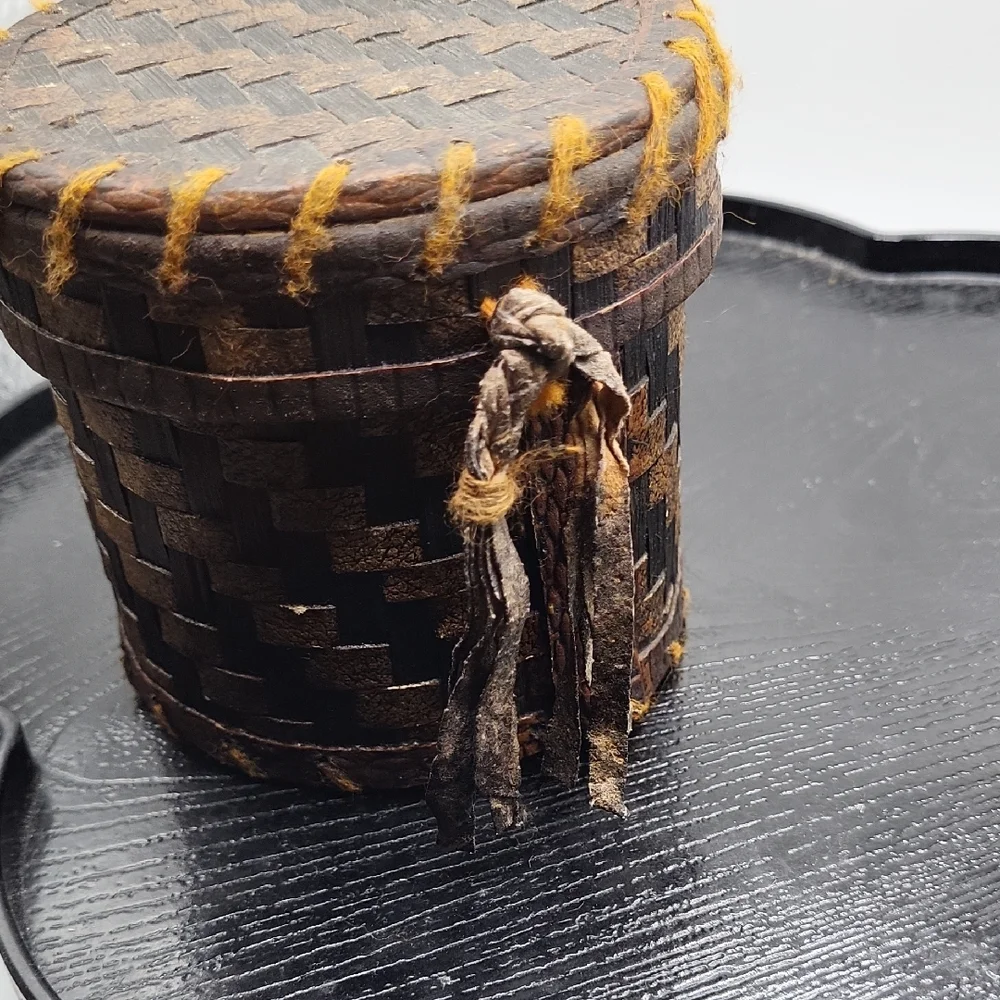 Vintage Brown and Black Woven Storage Basket